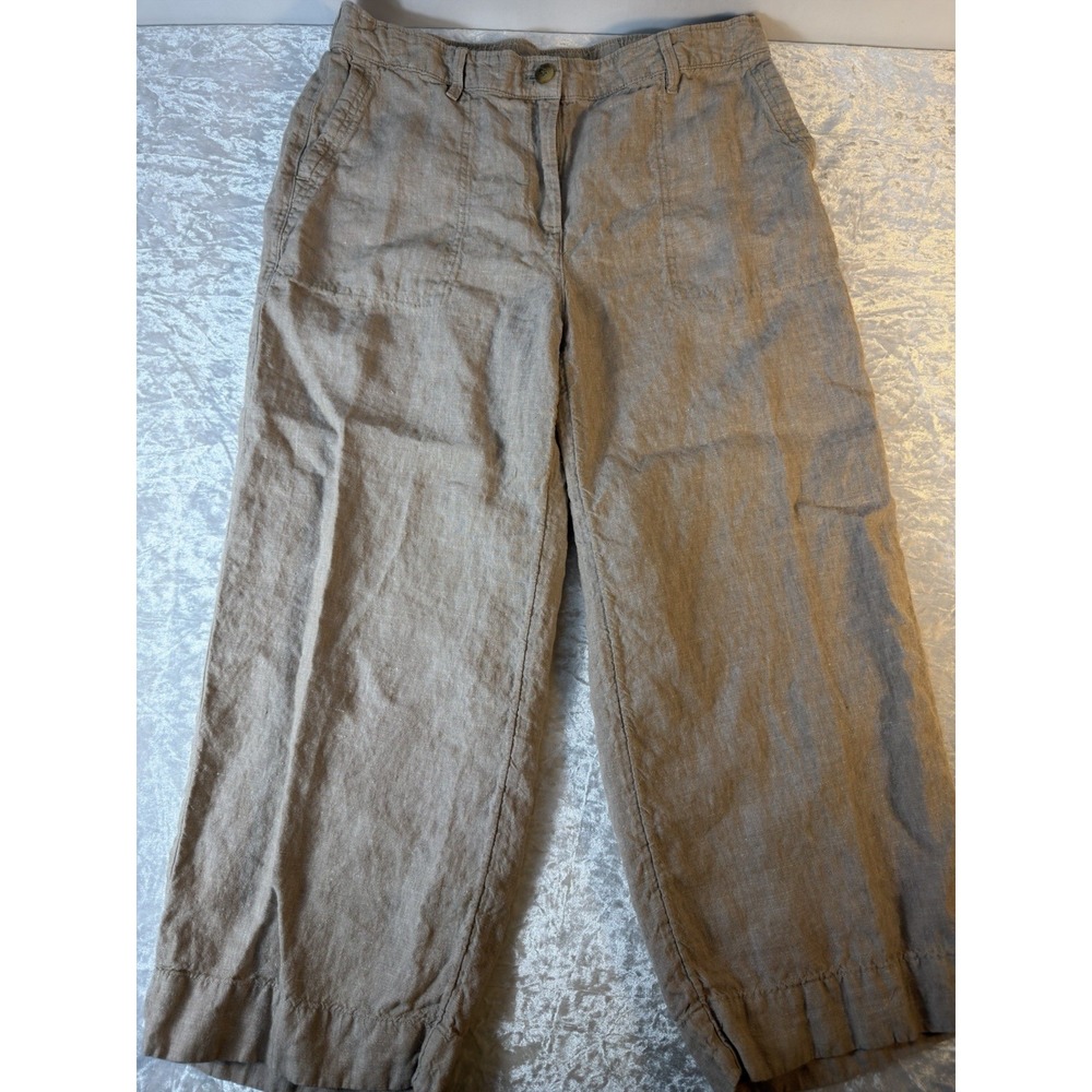 J Jill Love Linen Capri Pants Women M Beige Wide Leg Elastic Waist Cropped